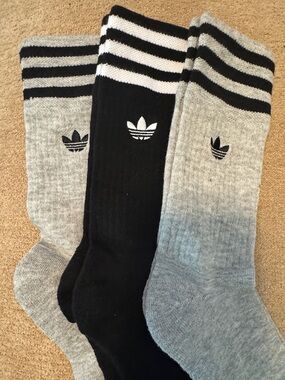 Men’s Addidas  3-Pack Crew Socks in Black and Gray